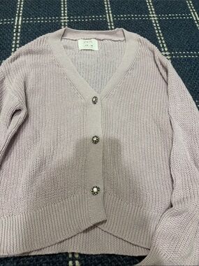 Zara Lilac Knit V-Neck Cardigan with Jewel Buttons